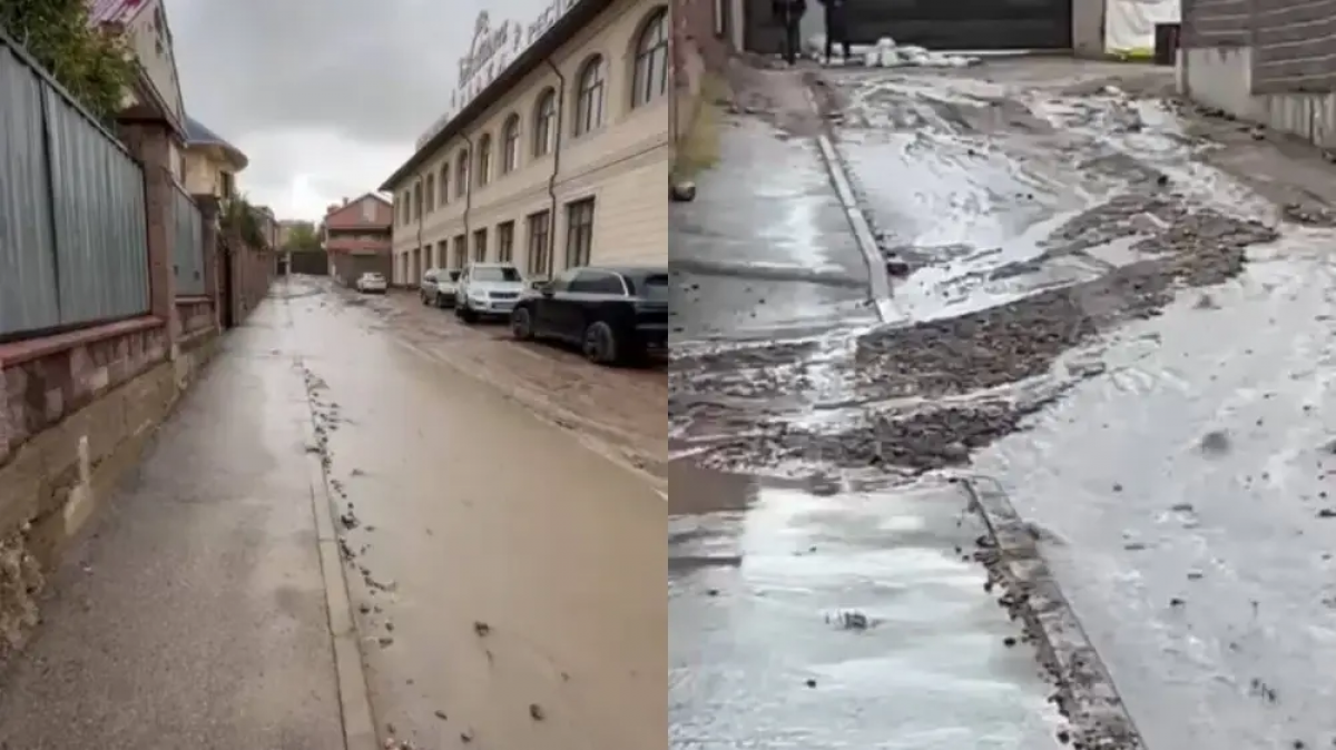 Алматыда нөсер кезінде 13 көлікке зақым келген көшені тағы да су шайып кетті