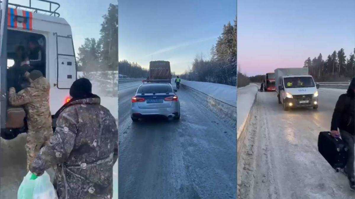 Ақмола облысында полицейлер жолда бұзылған көліктің жолаушыларын құтқарды